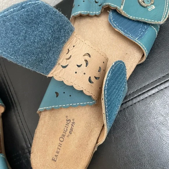 Women’s Earth Origins Tessa Velcro Comfort Sandals Turquoise Teal Blue 11 Wide - Picture 2 of 14